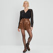 Blouse col en V détails dentelle noir femme