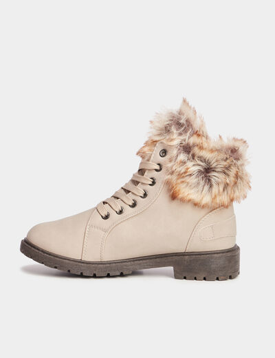 Bottines avec fausse fourrure ivoire femme
