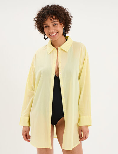 Robe chemise de plage voile de coton jaune femme