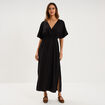 Robe longue &eacute;vas&eacute;e col cache-coeur noir femme