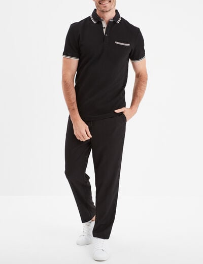 Polo piqu&eacute; manches courtes coton noir homme