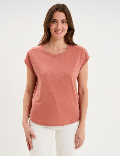 T-shirt col rond manches courtes terracotta femme