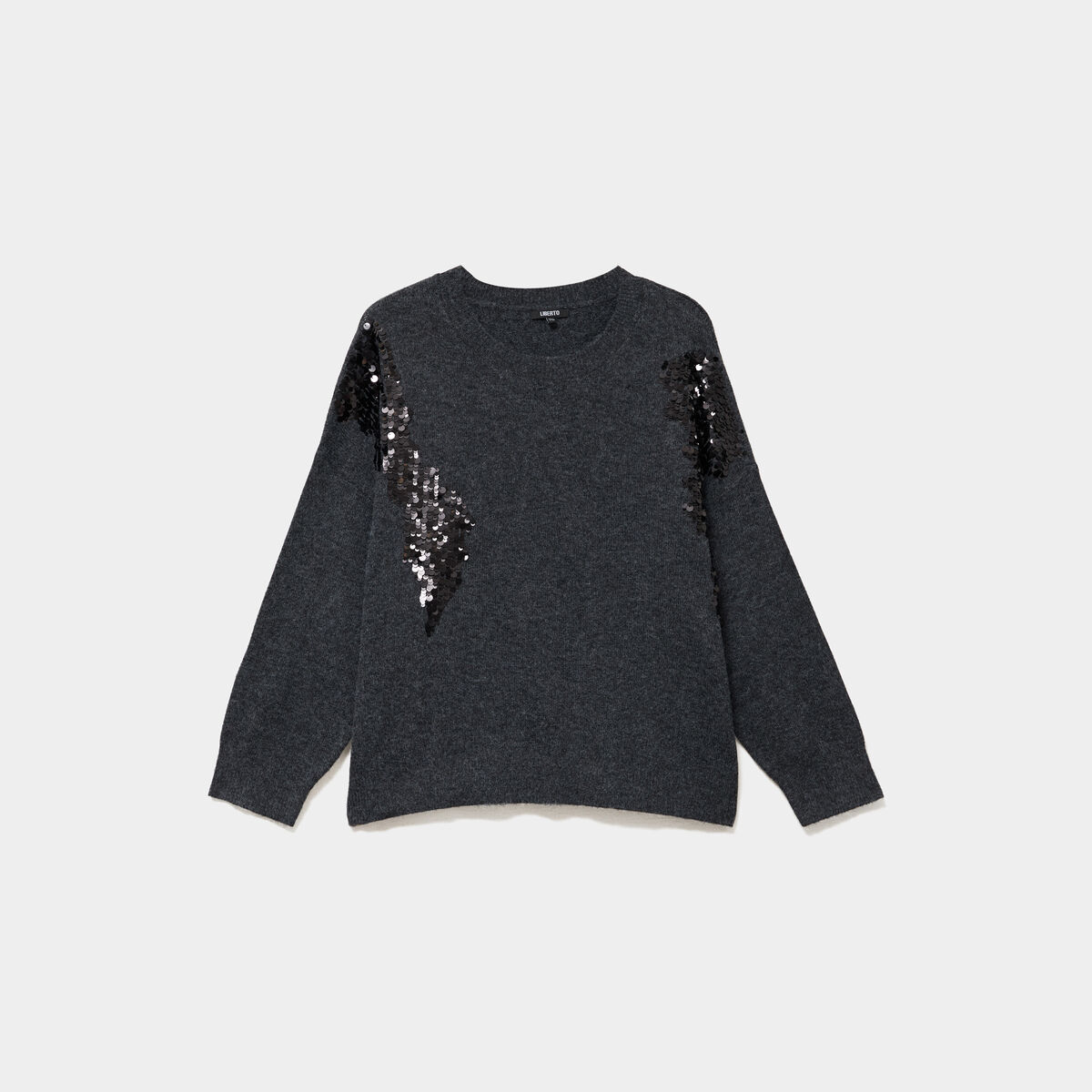 Pull &agrave; paillettes gris fonc&eacute; femme grande taille