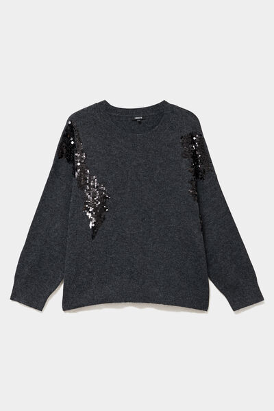 Pull &agrave; paillettes gris fonc&eacute; femme grande taille
