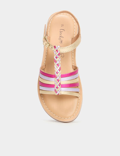 Sandales multibrides tressées en cuir multicolore fille