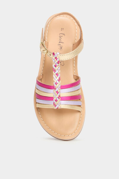 Sandales multibrides tress&eacute;es en cuir multicolore fille