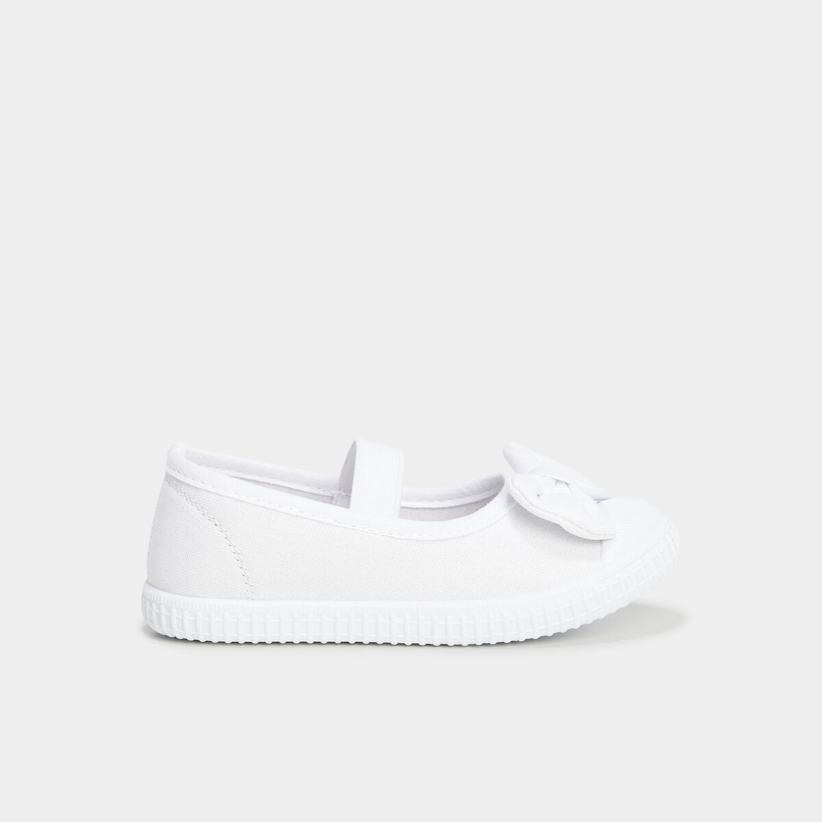 Ballerines toile &agrave; noeuds bout renforc&eacute; blanc fille