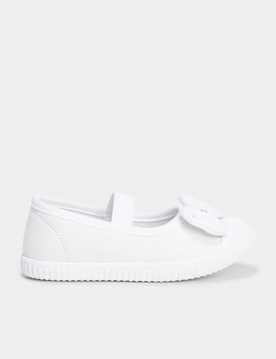 Ballerines toile &agrave; noeuds bout renforc&eacute; blanc fille