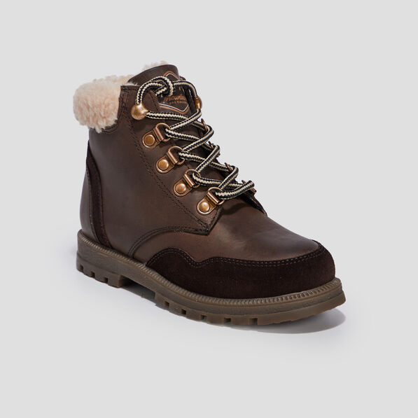 Bottines fourrées en cuir marron garçon