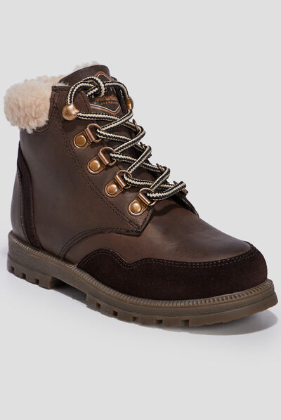 Bottines fourrées en cuir marron garçon