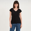 T-shirt col v poche poitrine noir femme
