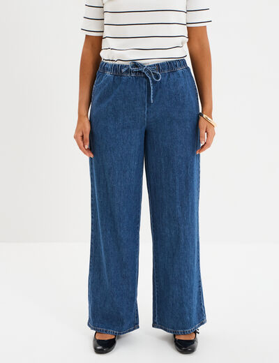 Jeans wide leg taille élastiquée Creeks denim stone femme