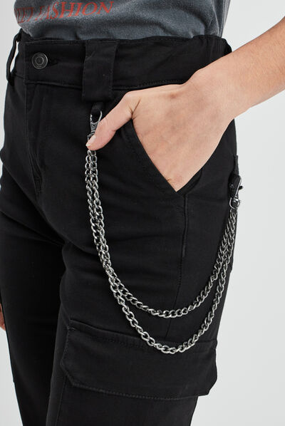 Pantalon cargo avec chaîne noir femme