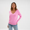 Pull col en V manches longues rose femme