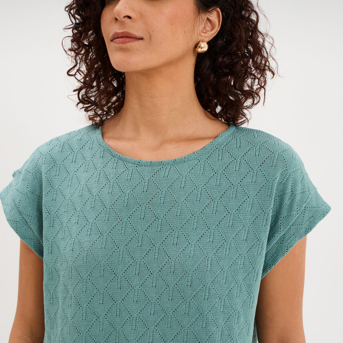T-shirt ajour&eacute; manches courtes bleu gris femme