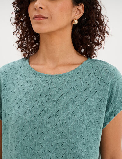 T-shirt ajour&eacute; manches courtes bleu gris femme