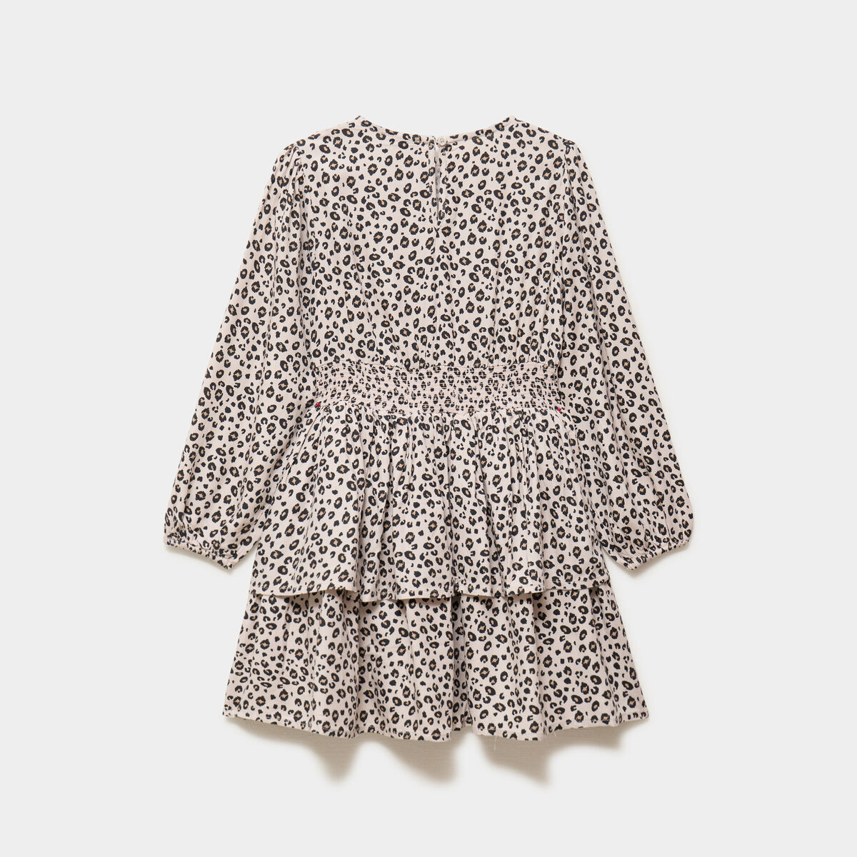 Robe courte patineuse &agrave; volants smock&eacute;e sable fille