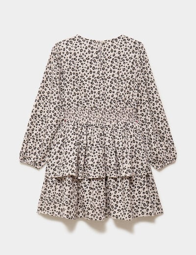 Robe courte patineuse &agrave; volants smock&eacute;e sable fille