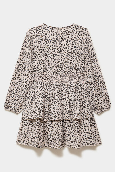 Robe courte patineuse &agrave; volants smock&eacute;e sable fille