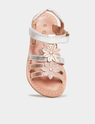 Sandales fleurs en cuir Creeks gris argent fille