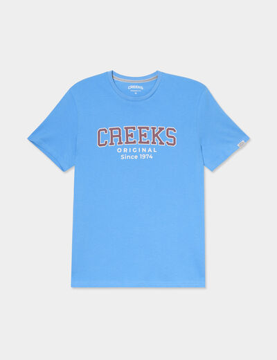 T-shirt col rond manches courtes coton bleu homme