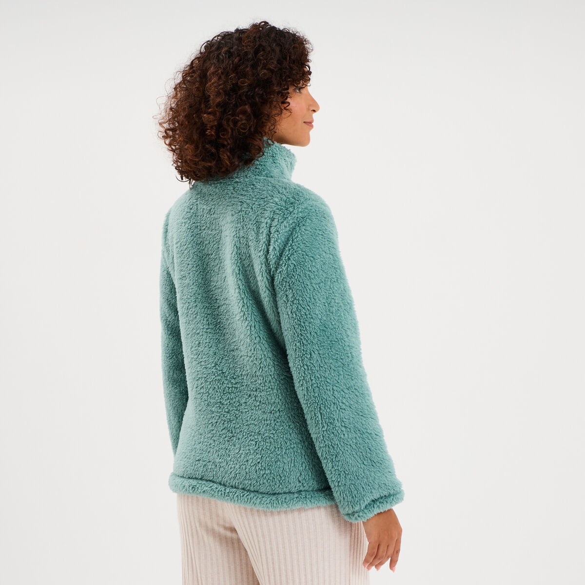 Veste effet polaire col montant bleu gris femme