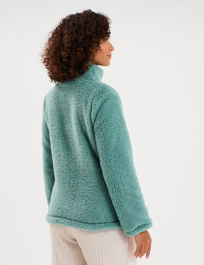 Veste effet polaire col montant bleu gris femme