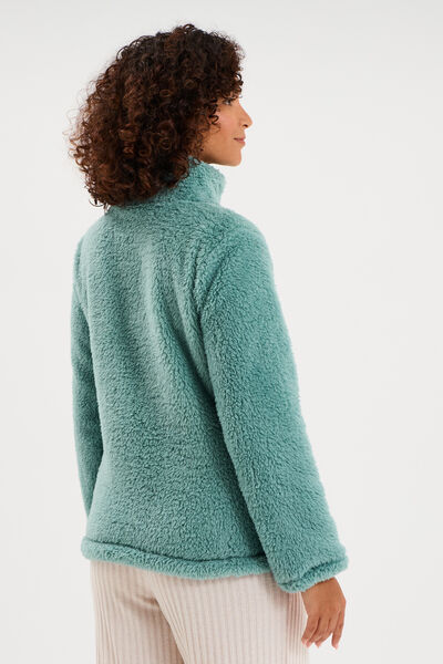 Veste effet polaire col montant bleu gris femme