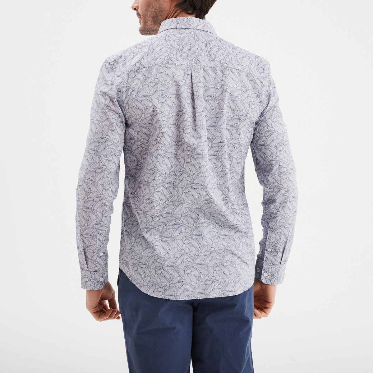 Chemise droite imprim&eacute;e manches longues blanc homme