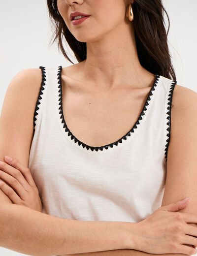 D&eacute;bardeur cintr&eacute; avec broderie coton blanc femme