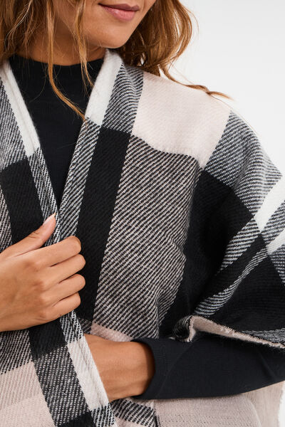 Poncho &agrave; franges mi-long noir femme