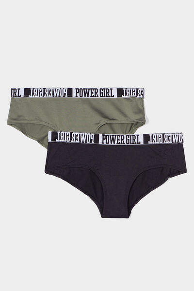 Lot 2 shortys microfibre vert kaki femme