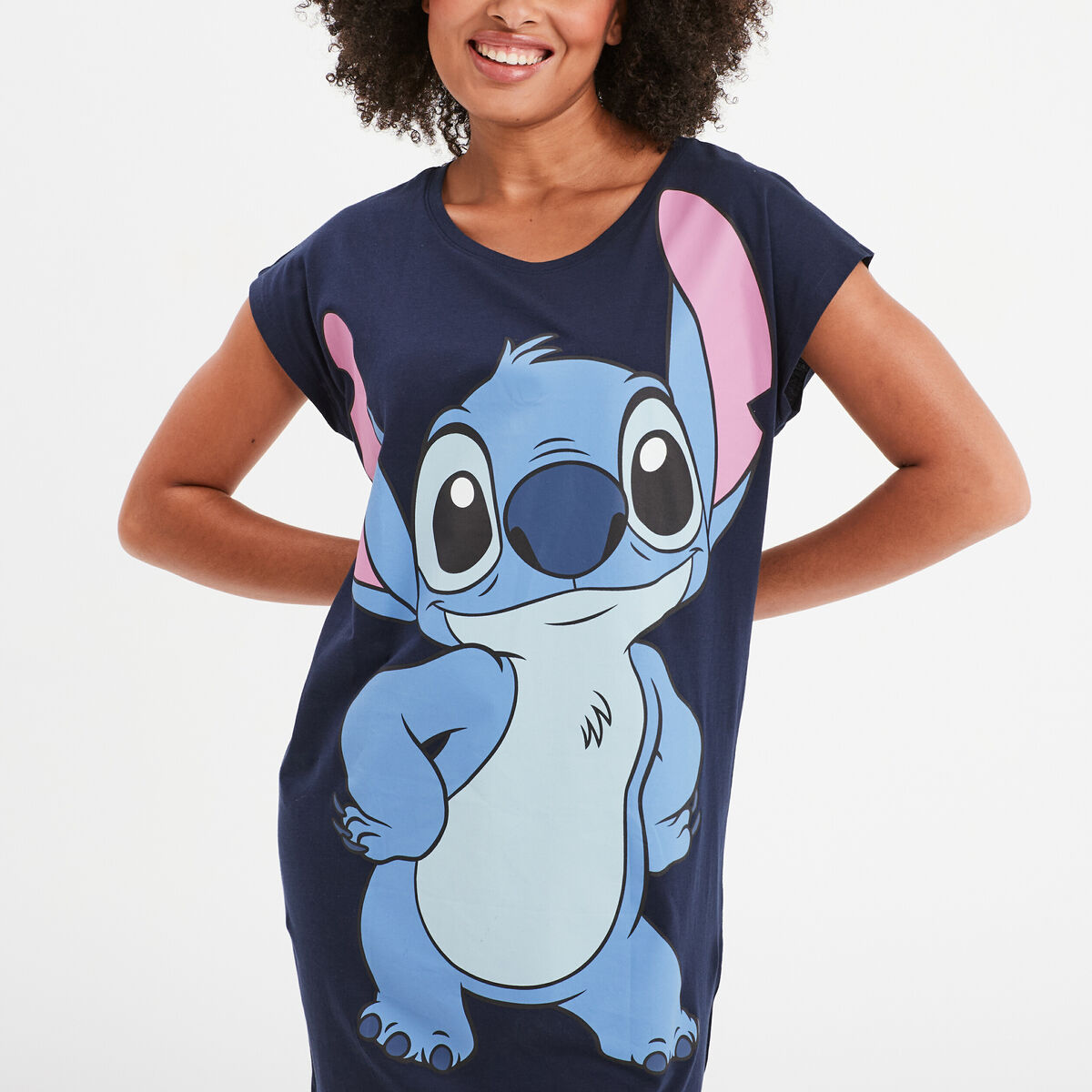 Chemise de nuit manches courtes Stitch bleu marine femme