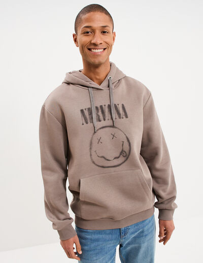 Sweat hoodie molleton 1 poche Nirvana taupe homme
