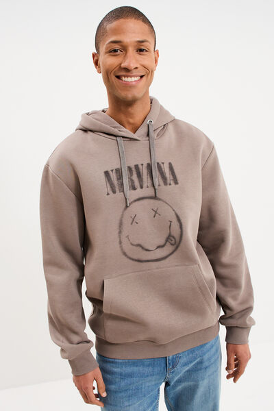 Sweat hoodie molleton 1 poche Nirvana taupe homme