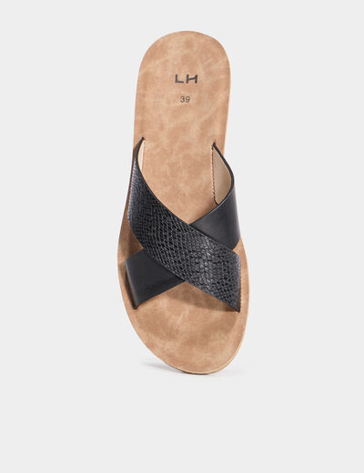 Chaussons mules brides croisées noir femme