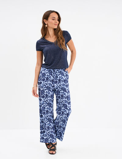 Pantalon fluide à coulisse bleu femme