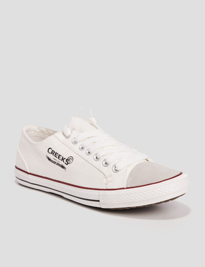 Tennis basses en toile &agrave; lacets blanc homme