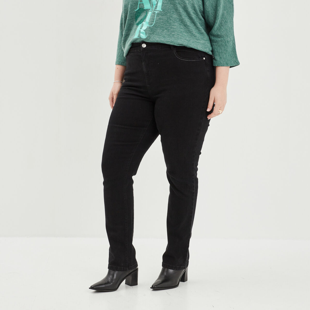 Jeans regular taille haute denim noir femme grande taille