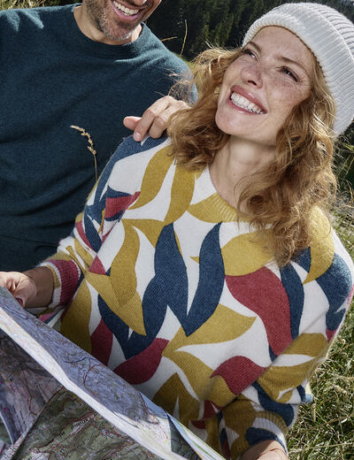 Pull col rond manches longues ecru femme
