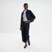 Blouson boutonn&eacute; 2 poches bleu fonc&eacute; femme