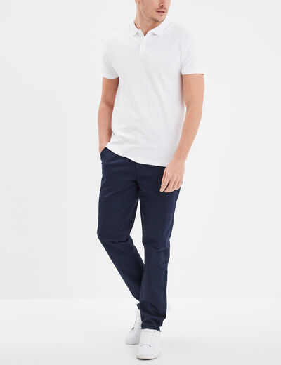 Pantalon chino droit stretch retroussé bleu marine homme