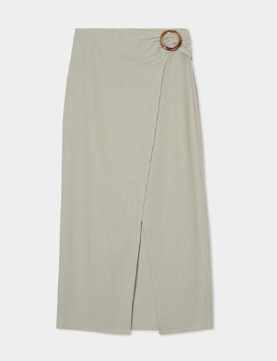 Jupe midi portefuille avec boucle vert kaki femme