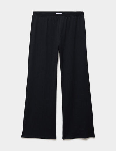 Pantalon effet gaufr&eacute; fluide noir femme