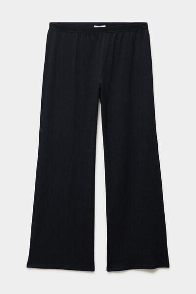 Pantalon effet gaufr&eacute; fluide noir femme