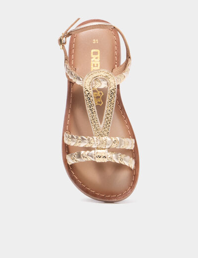 Sandales en cuir jaune or fille