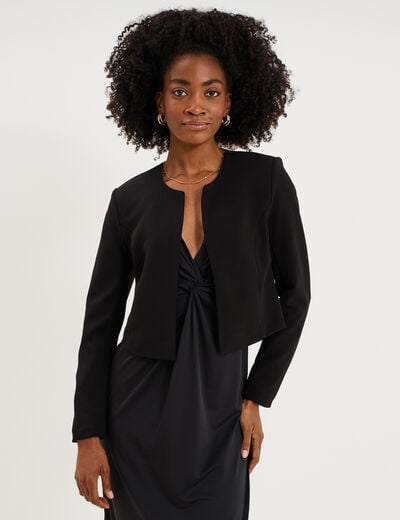Veste bol&eacute;ro courte ajust&eacute;e noir femme