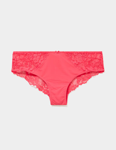 Shorty avec dentelle rouge corail femme