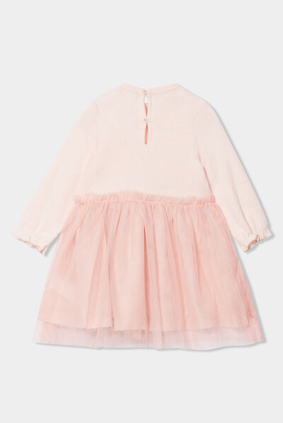 Robe bas en tulle manches longues vieux rose bébé fille