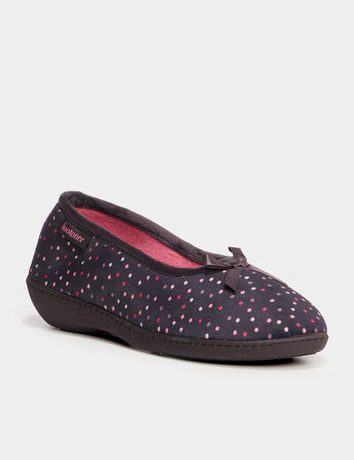 Chaussons ballerines aspect velours bleu gris femme